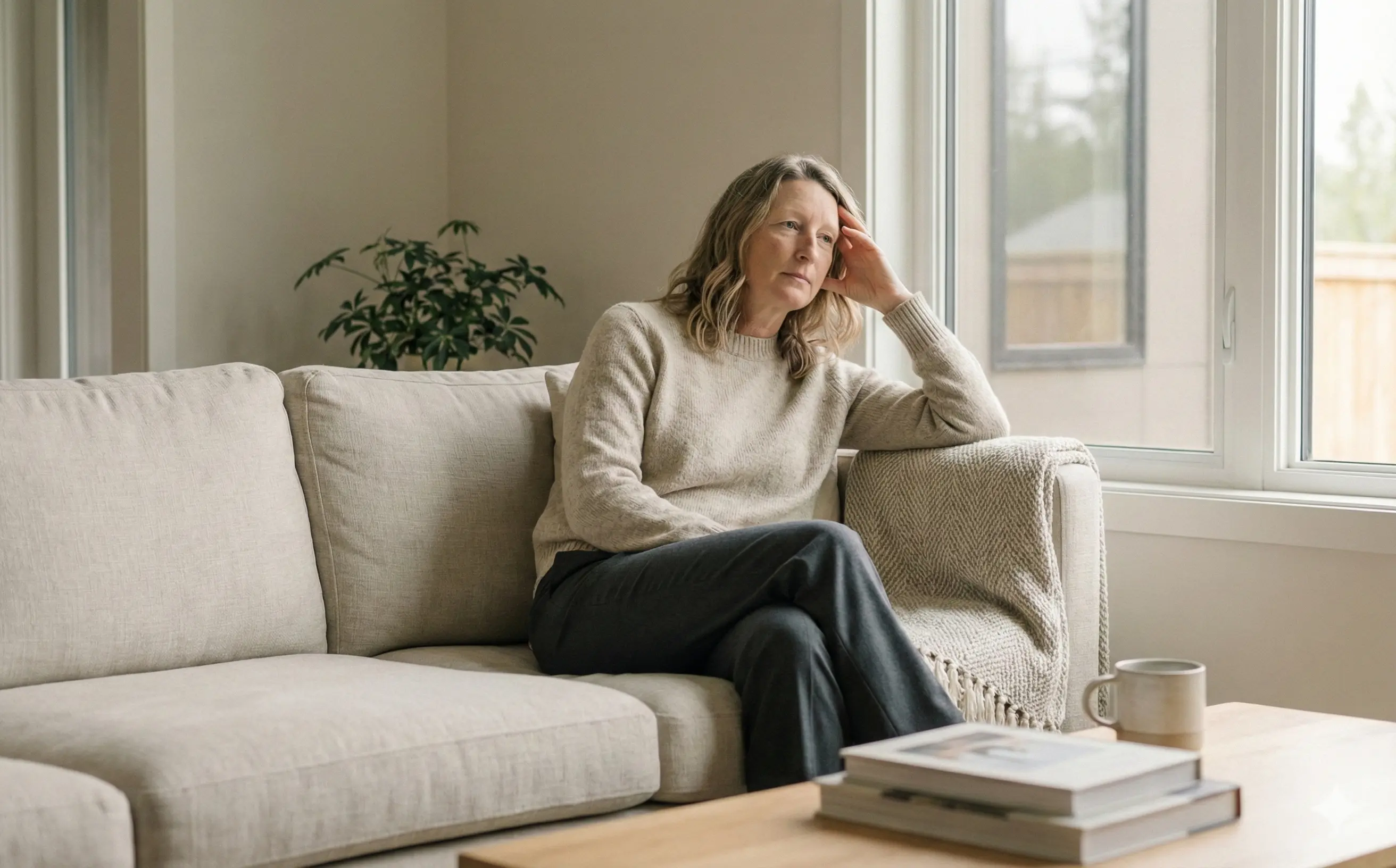 Frau macht Pause mit Tee – Stress ab 40 reduzieren